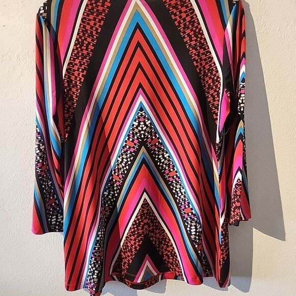 Bob Mackie boat neck 3/4 sleeve stripes geometric print colorful blouse small S - Picture 5 of 6